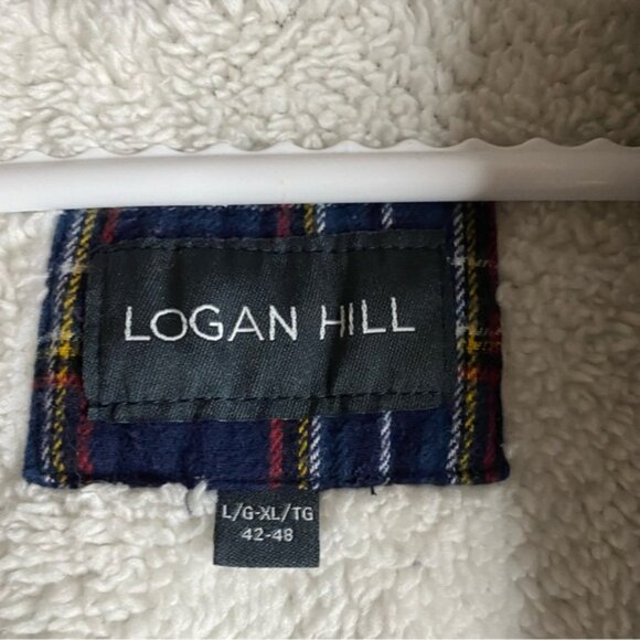 Logan Hill Unisex Blue Plaid Sherpa Lined Lounge Robe - Picture 5 of 9